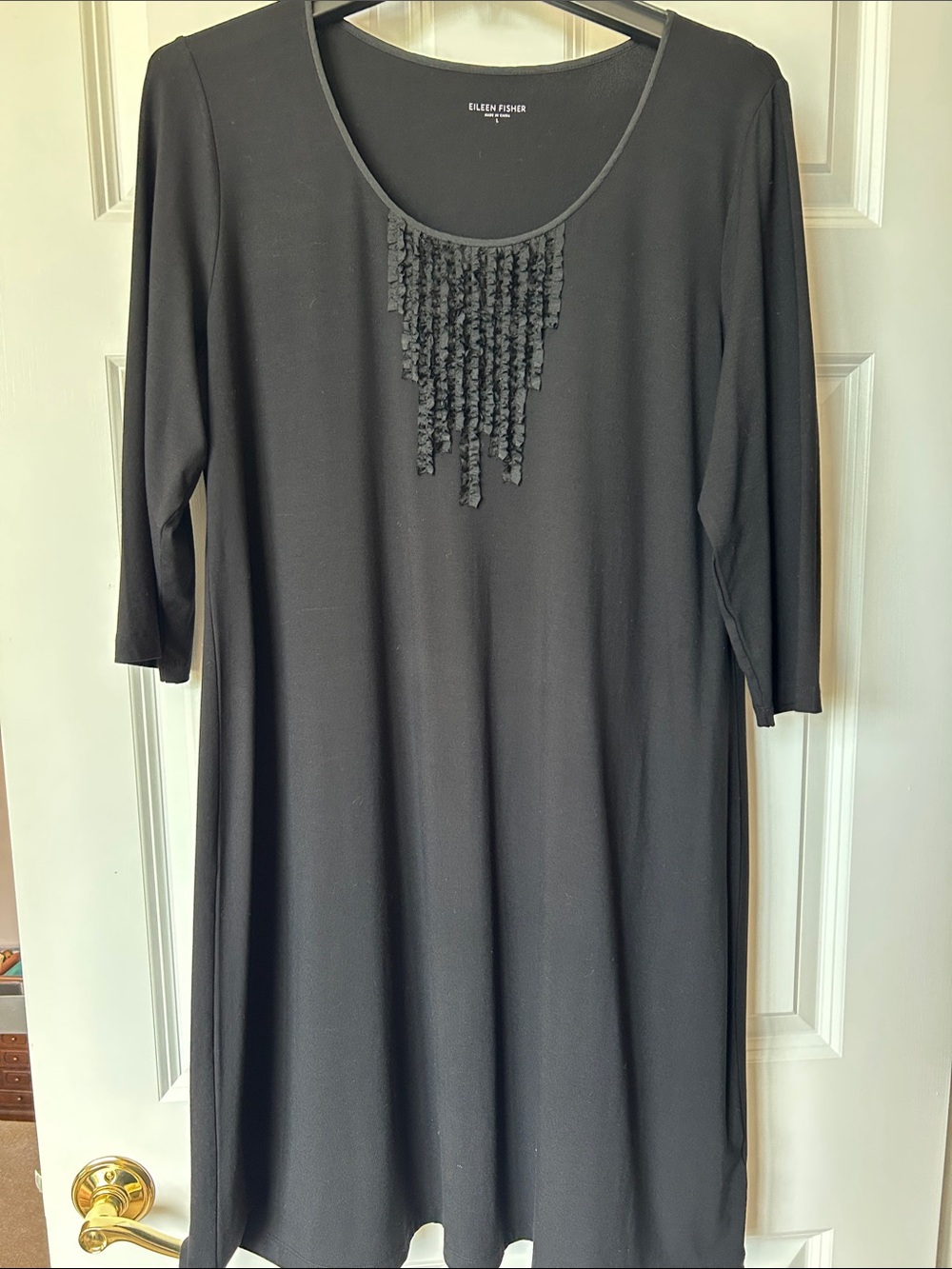Eileen Fisher Black Scoop-Neck Tunic with Fringed Front